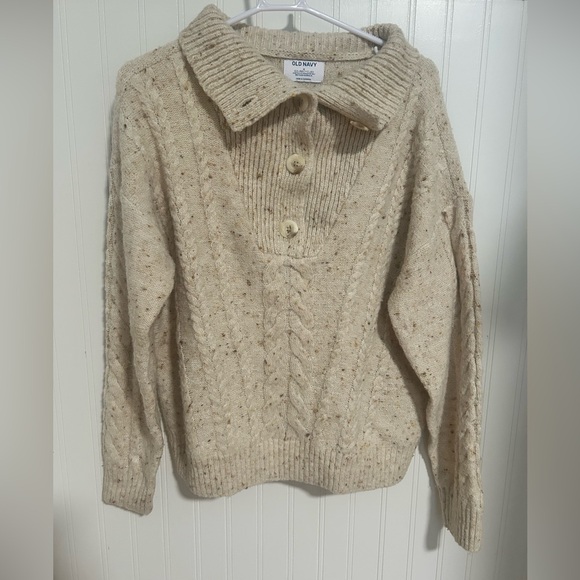 Old Navy Womens Speckled Button-Front Cable-Knit Sweater - Picture 2 of 6